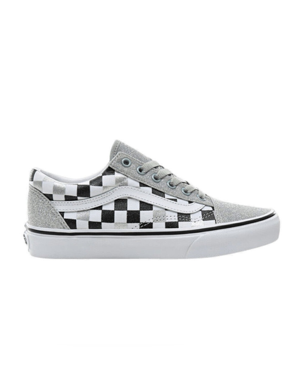 Vans Women's Silver Glitter Checkerboard Old Skool Sneaker